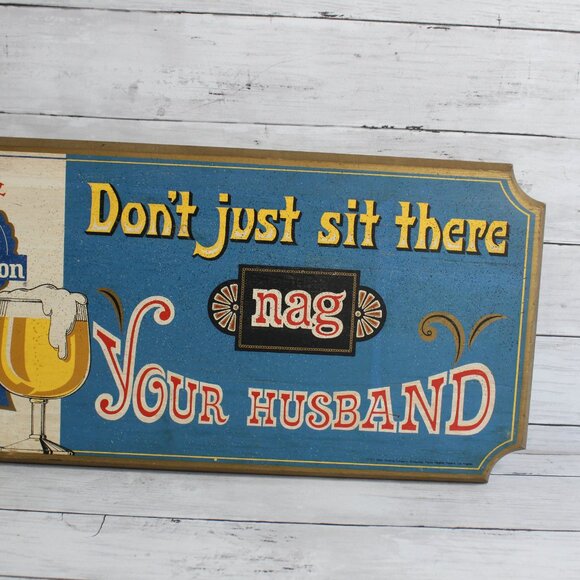 Pabst Blue Ribbon Vintage Wooden Bar Sign 2 Ft Brewery Beer Advertising MCM - Picture 5 of 7